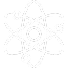 A simple science icon featuring a flask and atom symbol, representing scientific research and discovery.