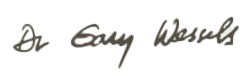 Brown signature of Dr. Garry Wessels, elegantly styled.